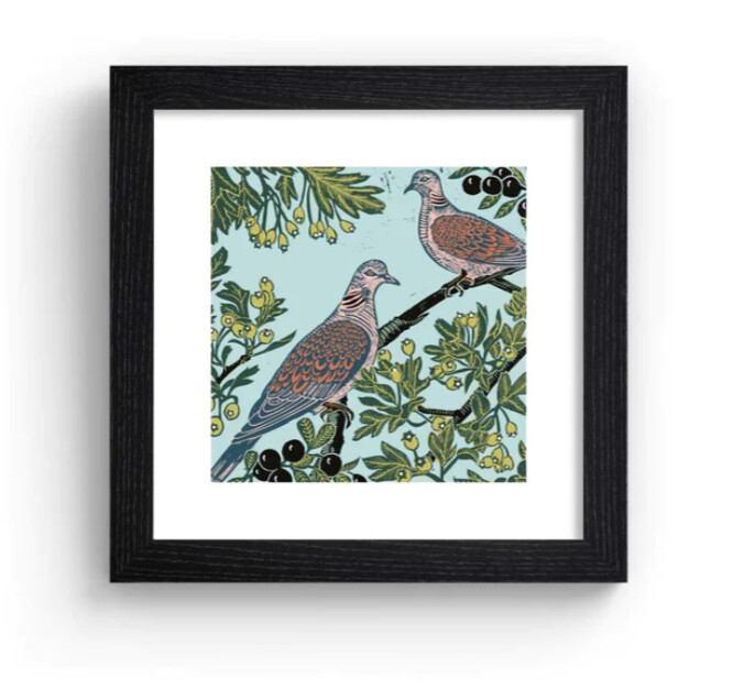 Print - Two Turtle Doves - Oak Frame