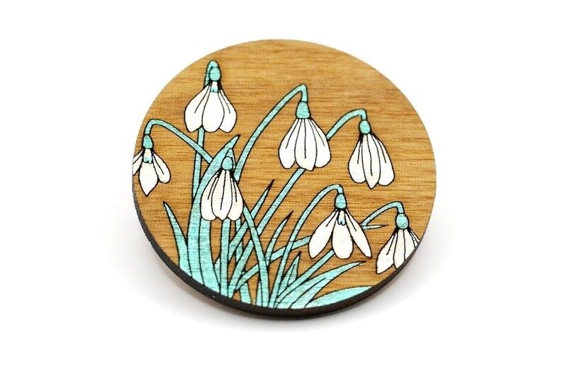 Bearded Moon - Snowdrops - Brooch (Walnut)