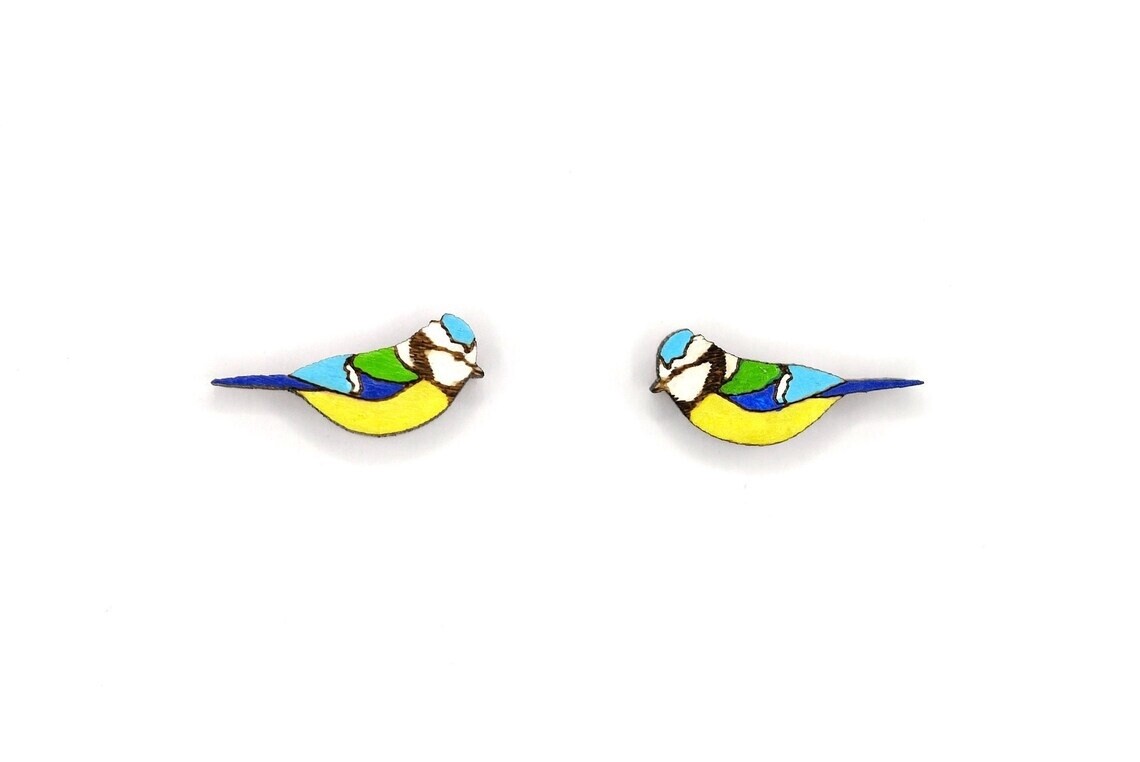 Bearded Moon - Blue Tits - Stud Earrings