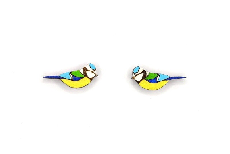 Bearded Moon - Blue Tits - Stud Earrings