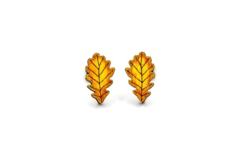 Bearded Moon - Oak Leaves - Stud Earrings (Yellow)
