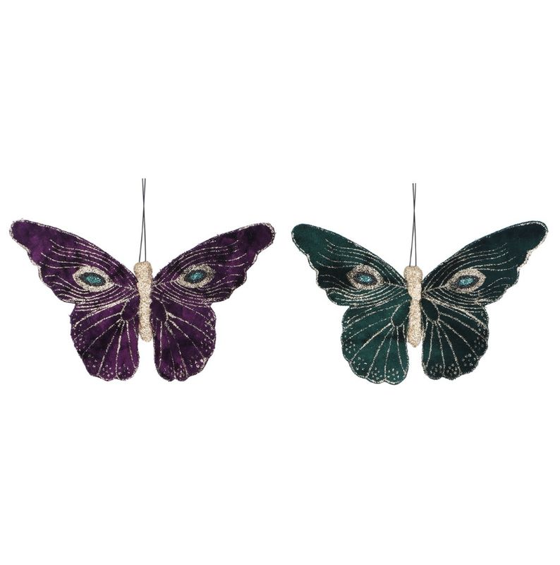 Gisela Graham - Fabric Clip on Dec 13cm - Purple/Green Butterfly (Assorted)