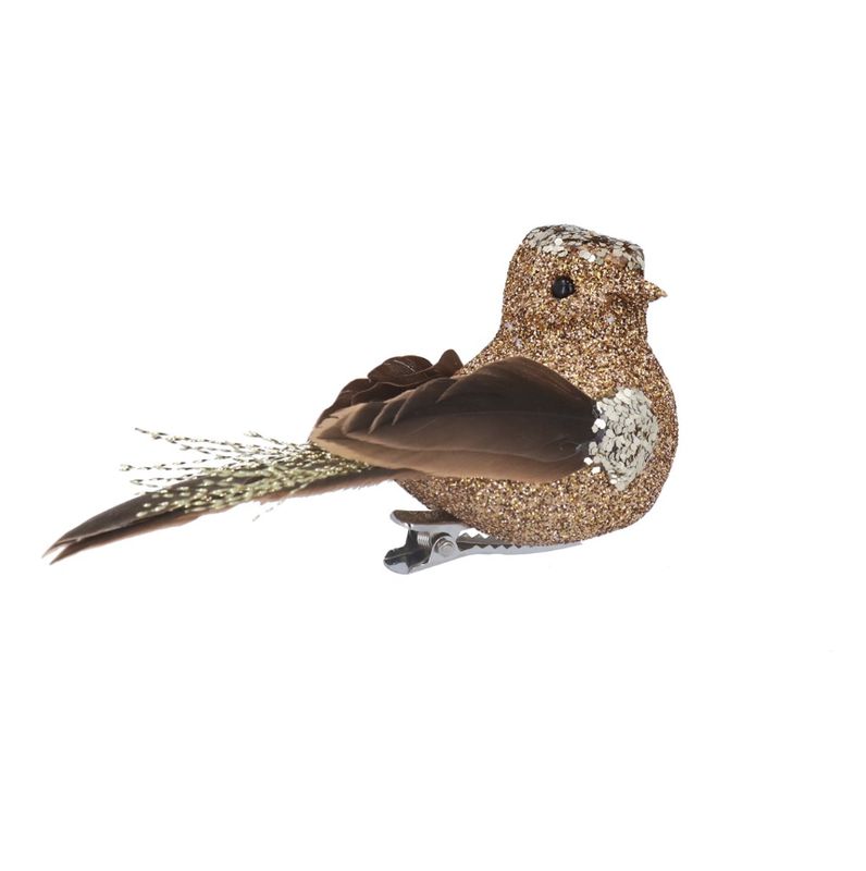 Gisela Graham - Acrylic Clip on Bird 10cm - Copper Sparkling/Feather