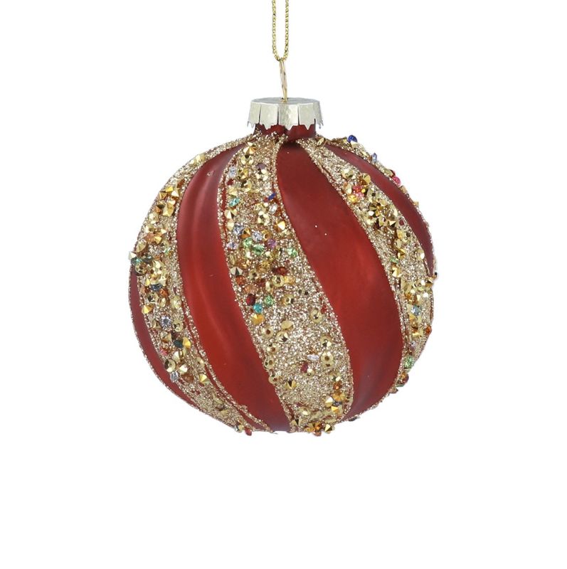 Gisela Graham - Glass Bauble 8cm - Opaque Red with  Multi Sparkling Spiral