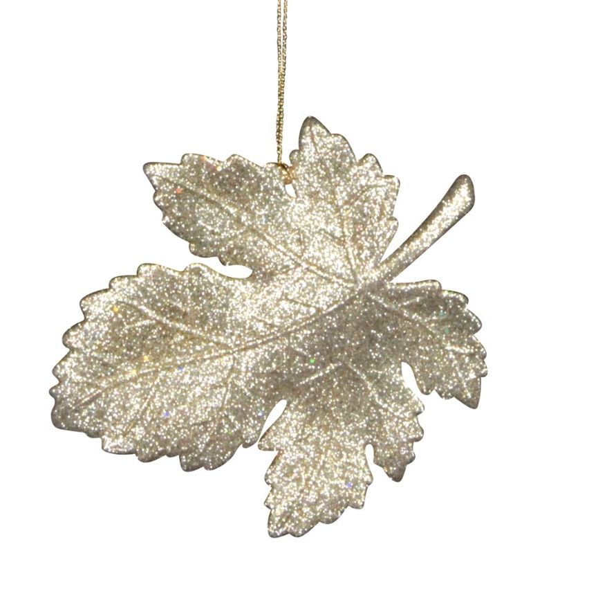 Gisela Graham - Acrylic Dec 11cm - Gold Sparkle Leaf