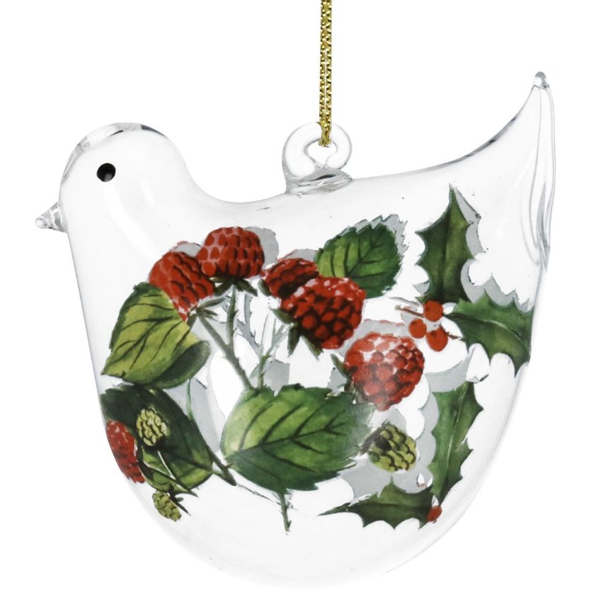 Gisela Graham - Glass Dec 6cm - Clear Bird w Fruit/Holly