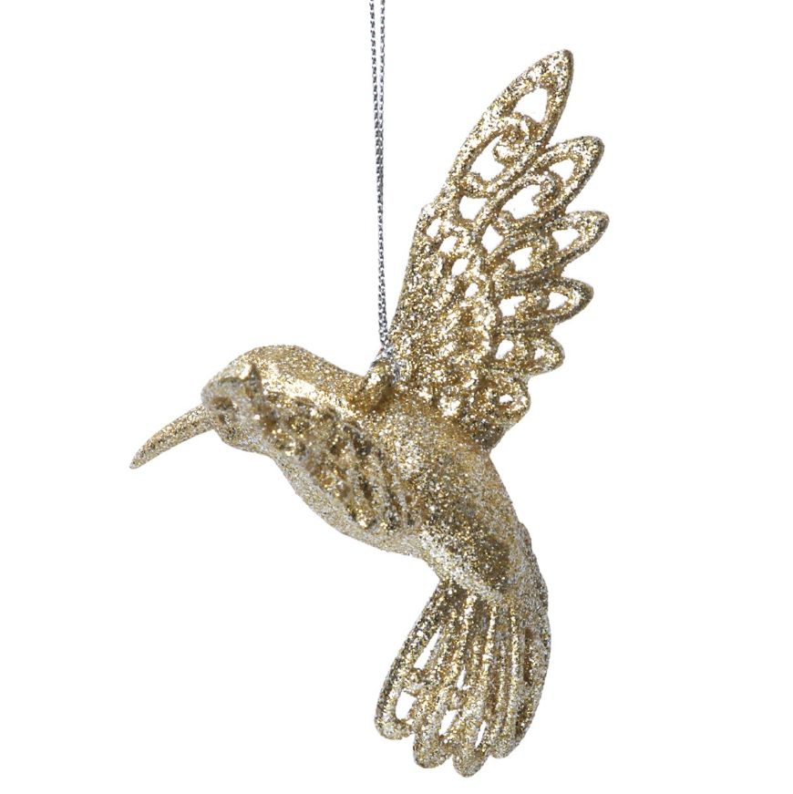 Gisela Graham - Acrylic Dec 10cm - Gold Sparkling Hummingbird