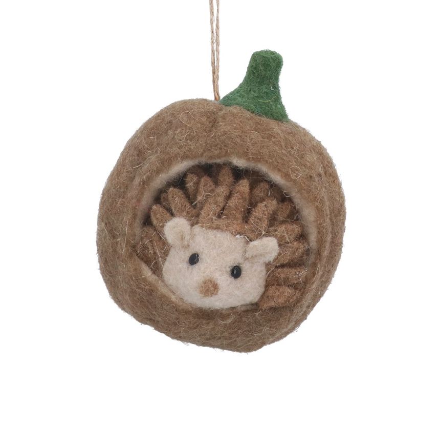 Gisela Graham - Wool Dec 12cm - Hedgehog in Nutshell