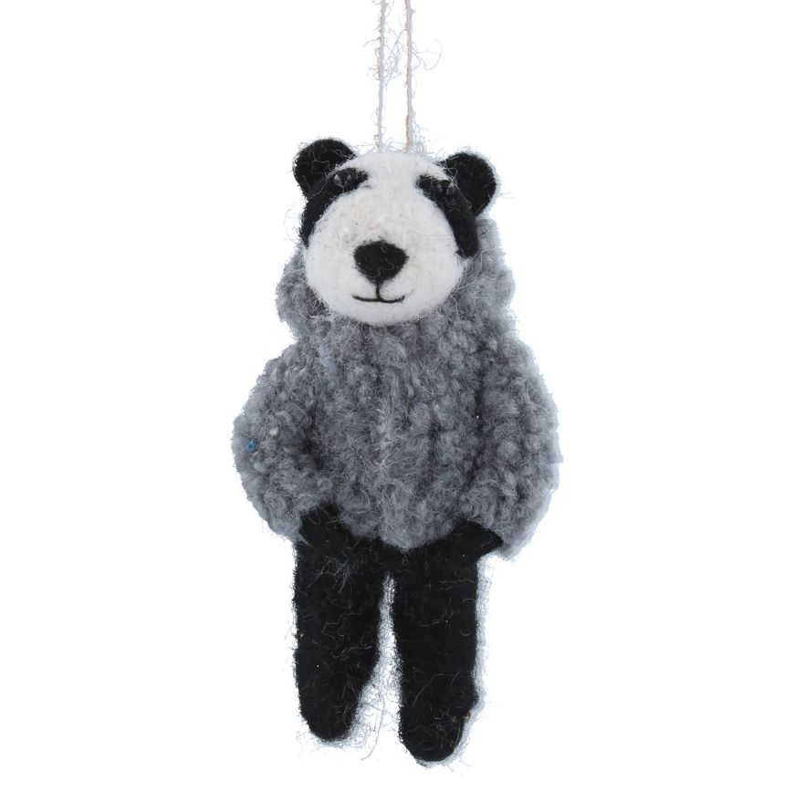 Gisela Graham - Wool Dec 14cm - Badger with Grey Jumper