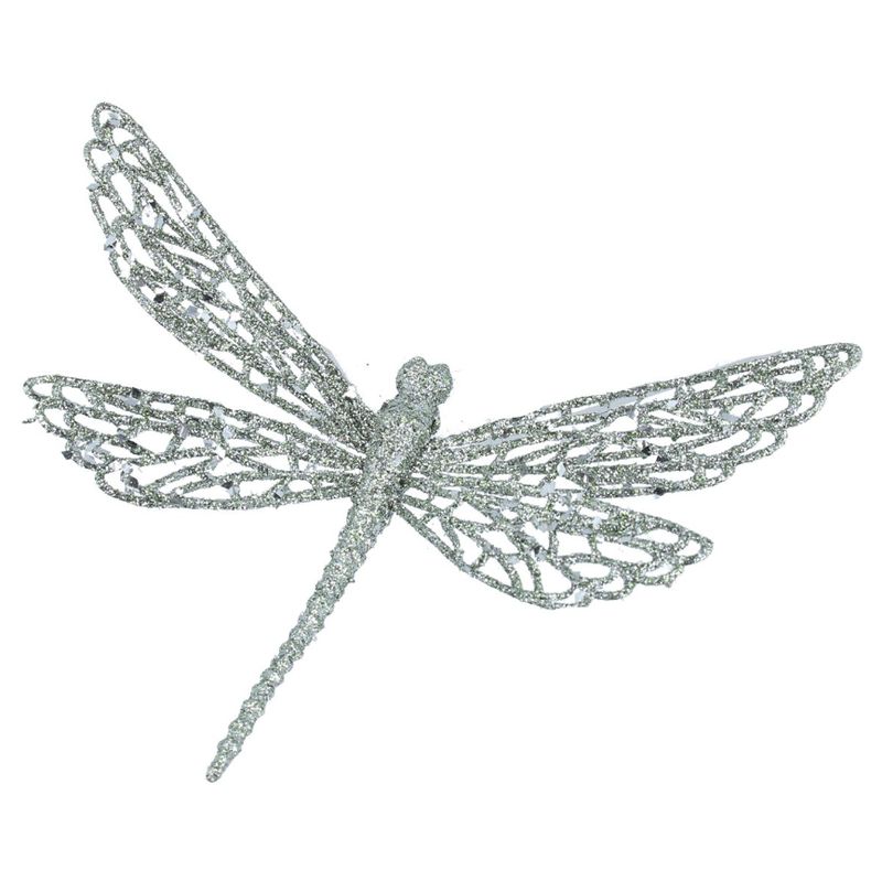 Gisela Graham - Acrylic Clip on Dec 17cm - Pale Green Sparkling Dragonfly