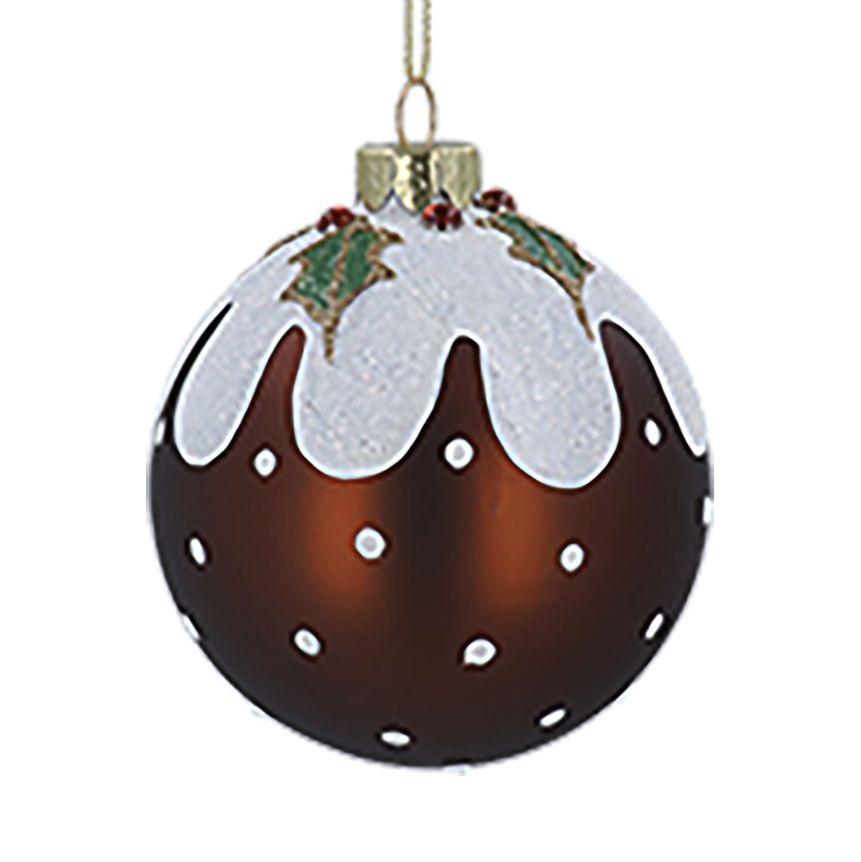 Gisela Graham - Glass Bauble 8cm - Christmas Pudding