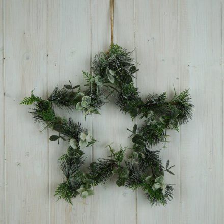 Noel &amp; Co - Frosted Foliage Star Wreath, 28cm