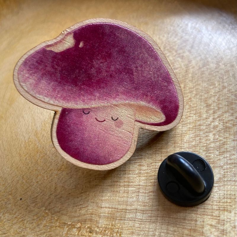 Annie Doodles - Plums and Custard Wood Pin Badge