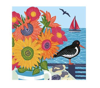 The Art File - Oystercatcher &amp; Seaside Flowers - Kate Heiss Card
