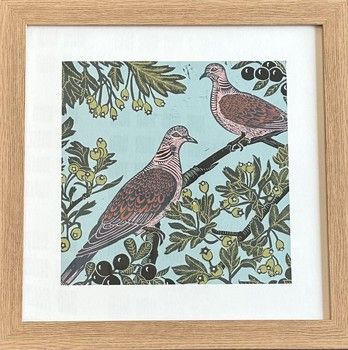 Tall Boy Prints - Two Turtle Doves Print - Oak Frame