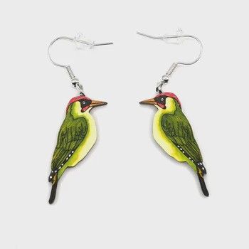 Bearded Moon - Green Woodpecker - Dangle earrings