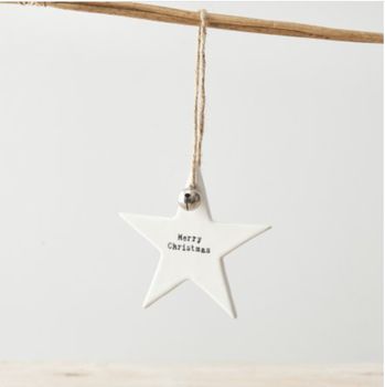 Noel &amp; Co - Merry Christmas Star With Bell - 8.5cm Porcelain Sign