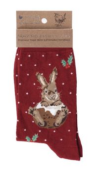 Wrendale - 'Little Pudding' Rabbit Christmas Socks - Red