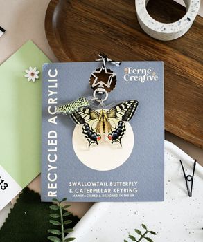 Ferne Creative - Swallowtail Butterfly and Caterpillar Recycled Plastic Keyring