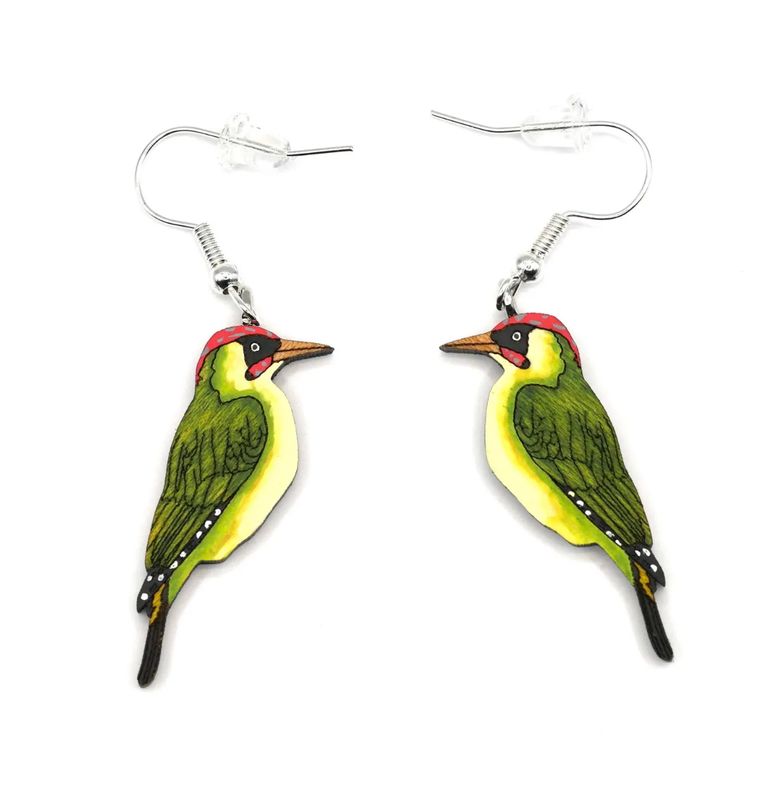 Bearded Moon - Green Woodpecker - Dangle earrings