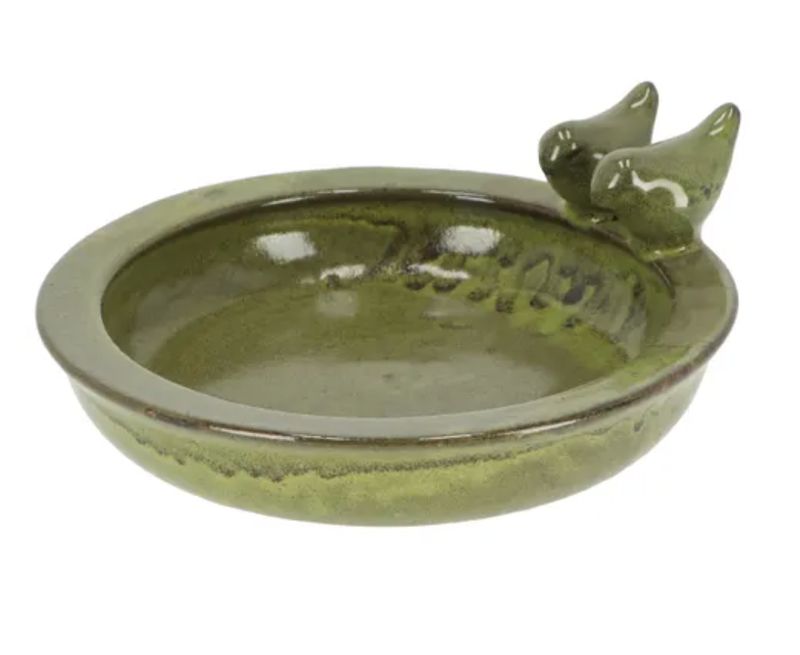 Fallen Fruits - Ceramic Round Bird Bath - Green