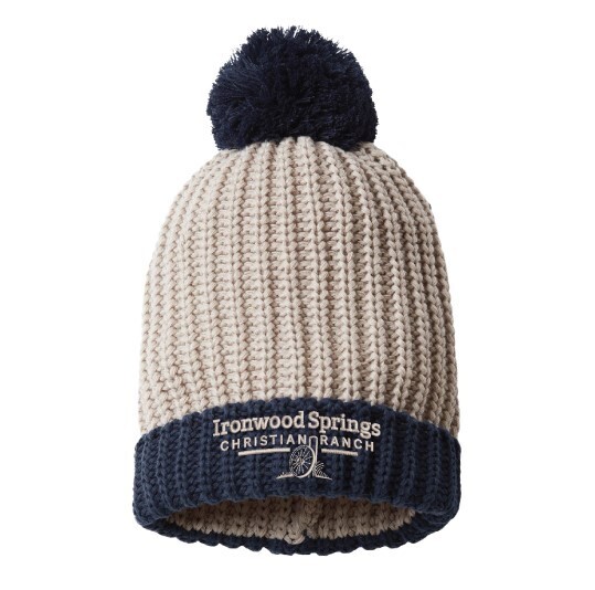 Ironwood Pom Cuffed Woven Beanie (Gray & Orange) & (Navy & Cream)