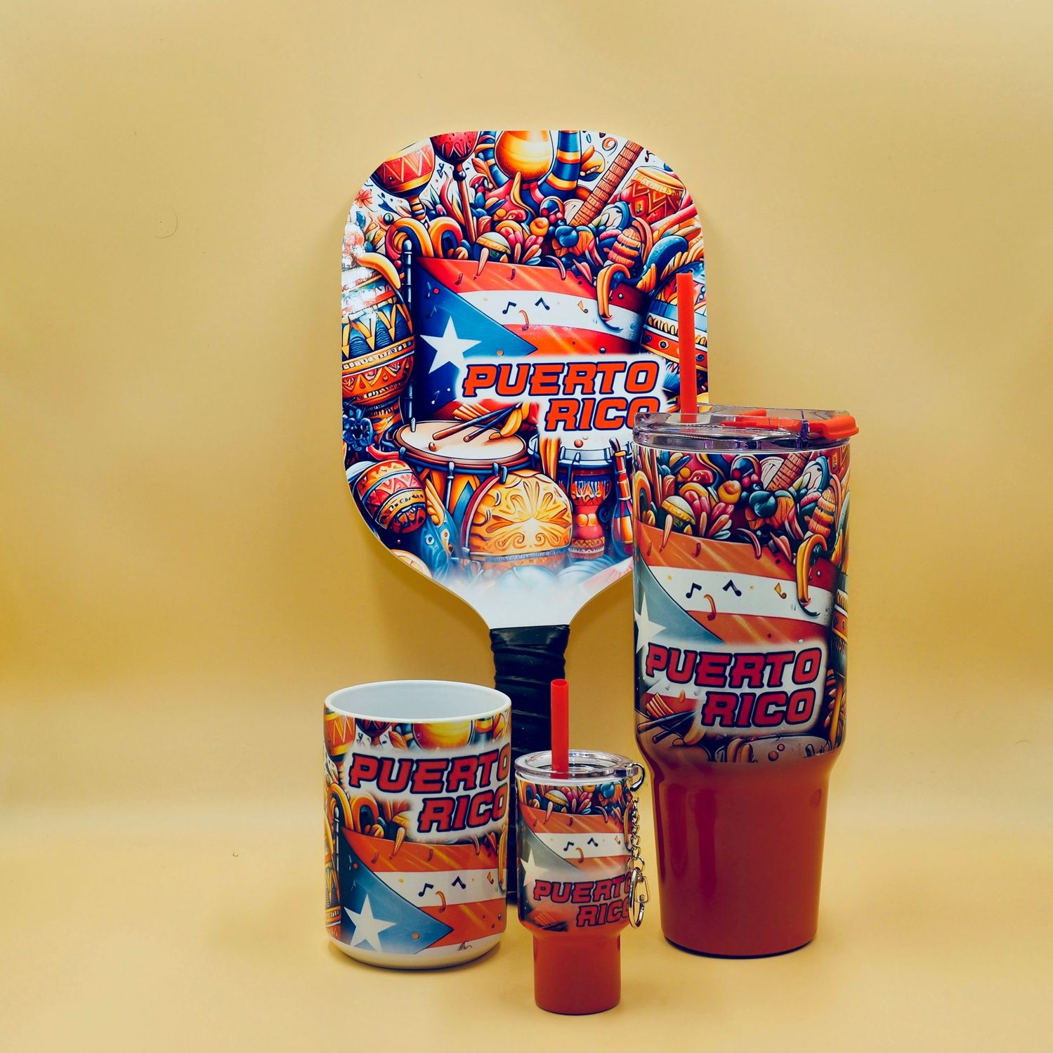 Puerto Rico Fiesta Collection | Mug, Tumbler, Keychain & Pickleball Paddle. Puerto Rico Fiesta Collection | Mug, Tumbler, Keychain & Pickleball Paddle.