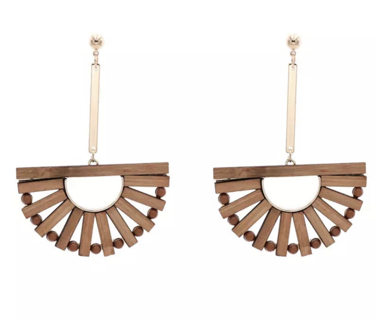 Wood Half Moon Drop Earrings