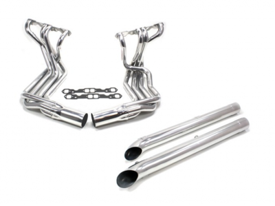 EXHAUST SYSTEM-SIDE-DOUG&#39;S HEADERS-CERAMIC COATED-SMALL BLOCK-4 INCH SIDE TUBES-63-82 (#E20508)