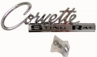 EMBLEM-REAR DECK-CORVETTE STING RAY-WITH FASTENERS-EACH-63-65 (#E3153)