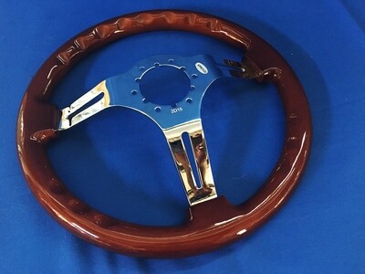 WHEEL-STEERING-MAHOGANY-14" WITH CHROME PLATED SPOKES-67-82 (#E11881) 1AA2'