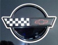 EMBLEM-TRIM RING-FRONT AND REAR-POLISHED-USA MADE-2 PIECES-84-90 (#E21417)