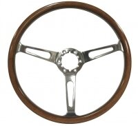 WHEEL-STEERING-DELUXE WALNUT WOOD GRAIN-15 INCH-63-68 (#E21536)