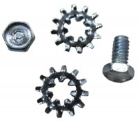 SCREW AND LOCK WASHER SET-HEADLAMP MOTOR BRACKET GROUND-P HEADMARK-2 EACH-63-67 (#E8620) SCREW AND LOCK WASHER SET-HEADLAMP MOTOR BRACKET GROUND-P HEADMARK-2 EACH-63-67 (#E8620)