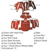 CARPET SET-COMPLETE-COUPE-80-20 LOOP-FOAM BACKED-WITH TOOL BOX CUT OUT-63 (#E12932) CARPET SET-COMPLETE-COUPE-80-20 LOOP-FOAM BACKED-WITH TOOL BOX CUT OUT-63 (#E12932)