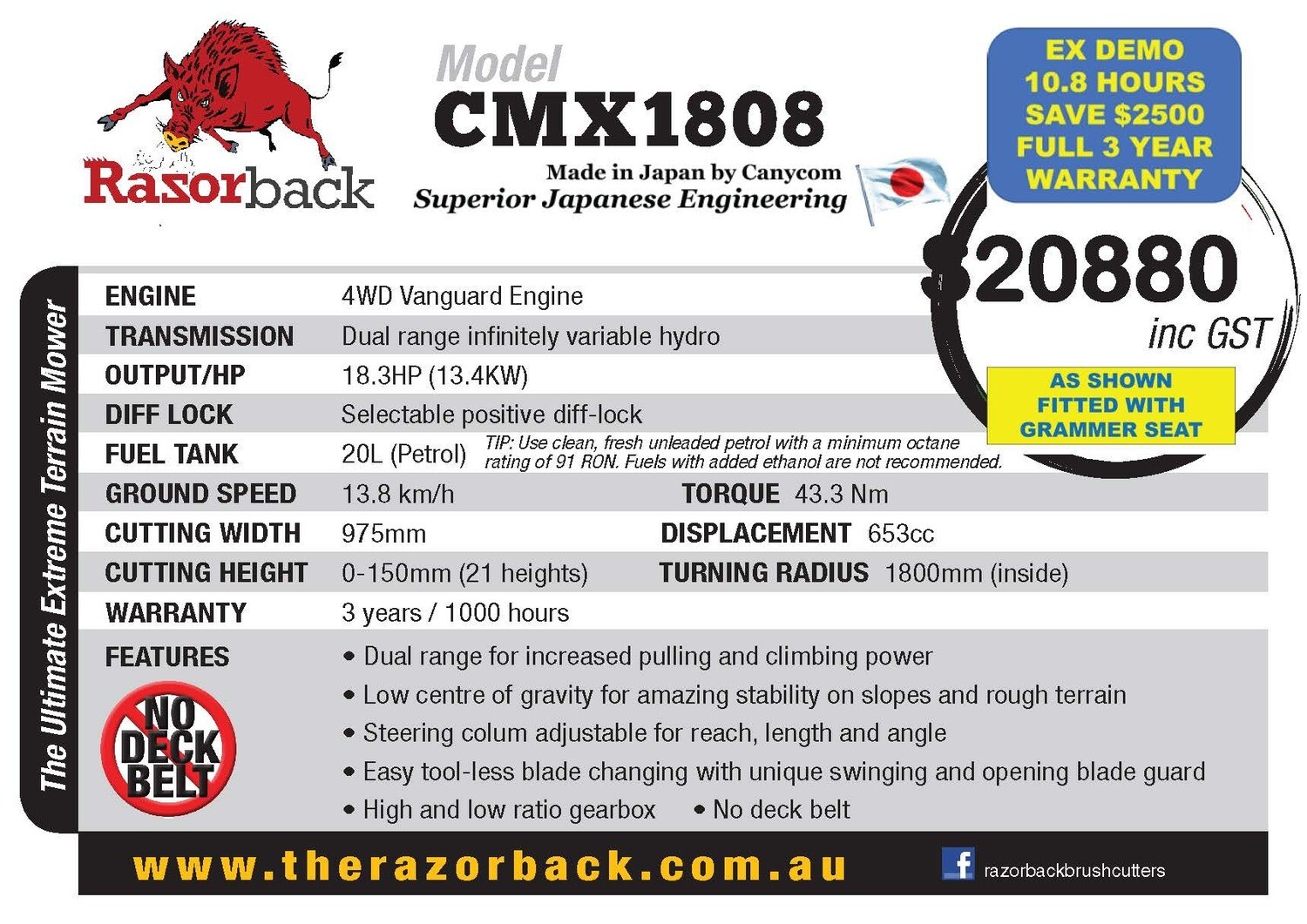 Razorback CMX1808 DEMONSTRATOR SAVE 2500 FULL 3 YR WARRANTY