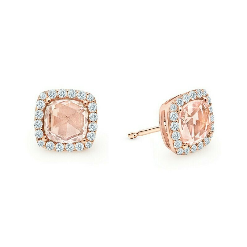 Morganite Cushion Halo Stud Earrings Morganite Cushion Halo Stud Earrings