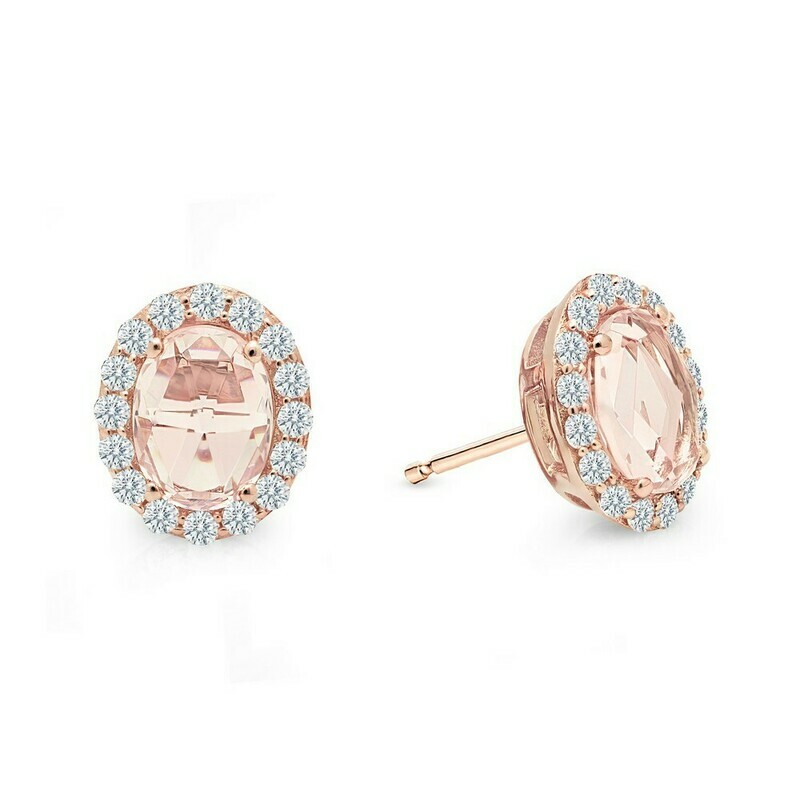 Morganite Halo Oval Stud Earrings Morganite Halo Oval Stud Earrings