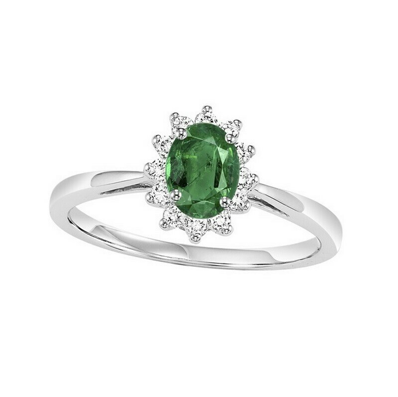 14K White Gold Halo Prong Emerald Ring (1/5 Ct. Tw.)