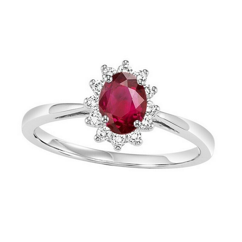 14K White Gold Halo Prong Ruby Ring (1/5 Ct. Tw.)