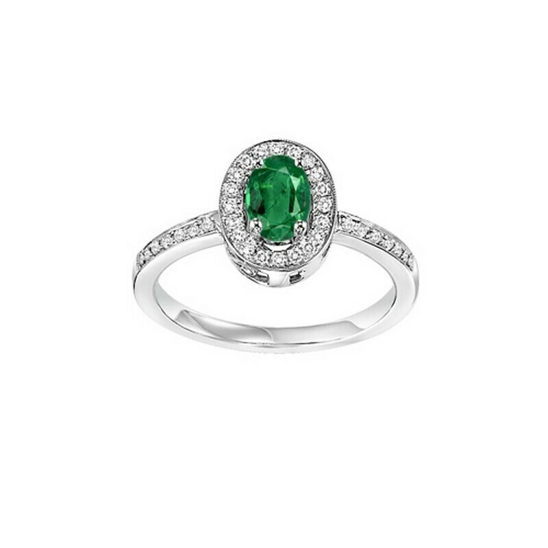 14K White Gold Halo Prong Emerald Ring (1/5 Ct. Tw.)