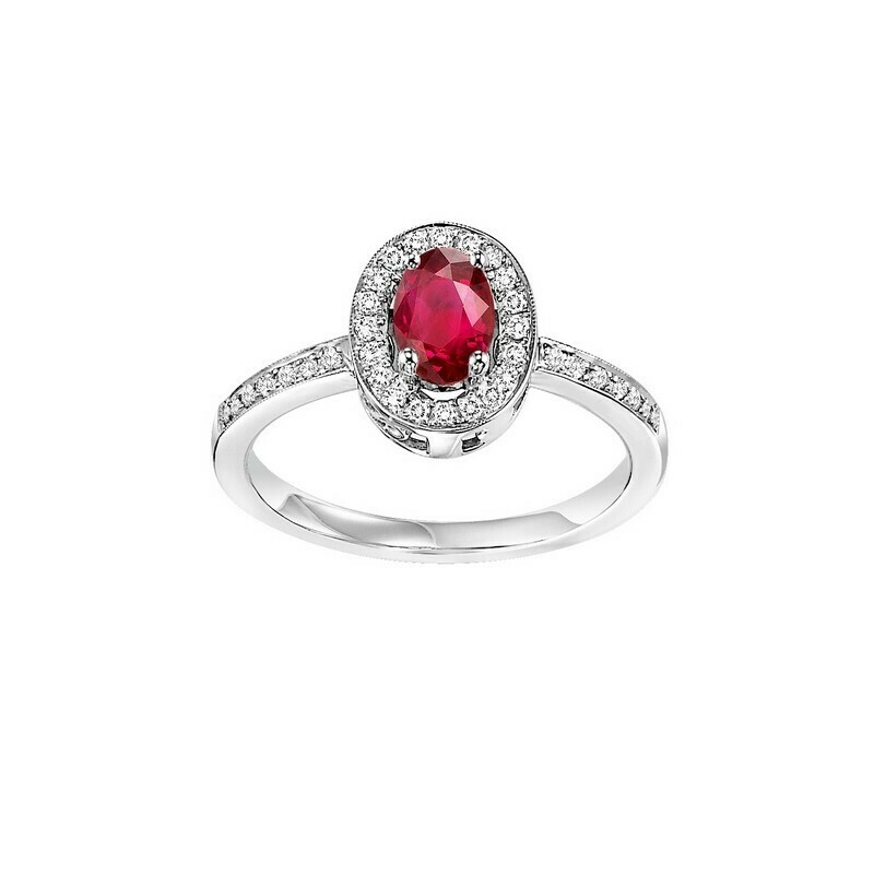 14K White Gold Halo Prong Ruby Ring (1/5 Ct. Tw.)