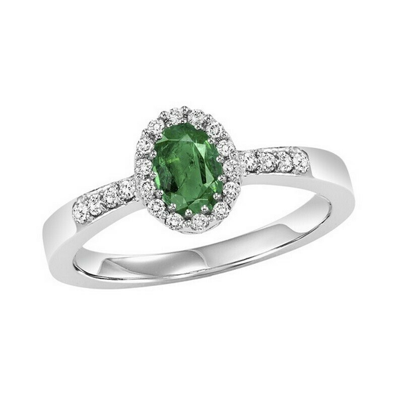 14K White Gold Halo Prong Emerald Ring (1/8 Ct. Tw.)