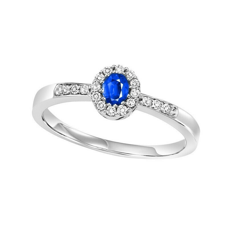 14K White Gold Color Ensembles Halo Prong Sapphire Ring 1/6CT