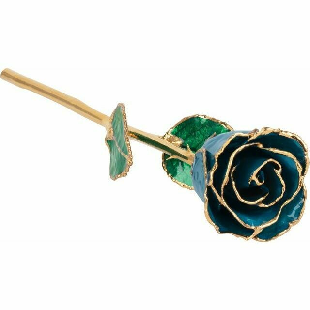 Lacquered Blue Zircon Colored Rose with Gold Trim