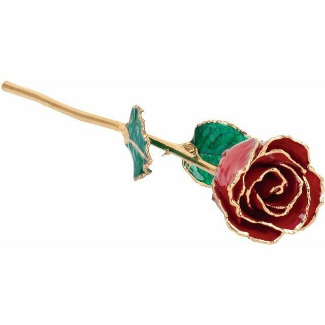 Lacquered Garnet Colored Rose with Gold Trim