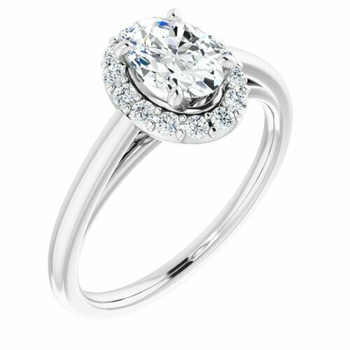 14K White Oval 3/4 ct Engagement Ring