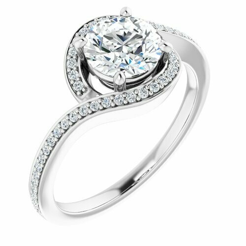 14K White Round 1 ct Bypass Halo-Style Engagement Ring
