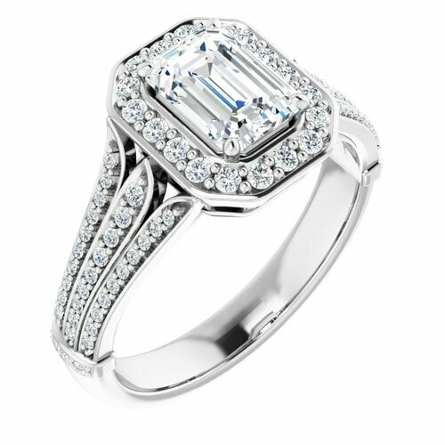 14K White Emerald 1 1/4 ct Engagement Ring