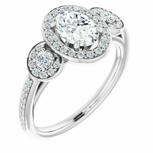14K White Oval 3/4 ct Engagement Ring